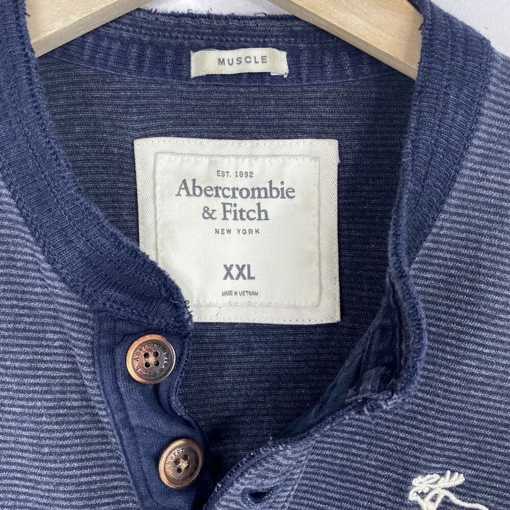 Abercrombie & Fitch Y2K Striped Henley Boys XXL Blue Long Sleeve Muscle Shirt - Picture 4 of 7